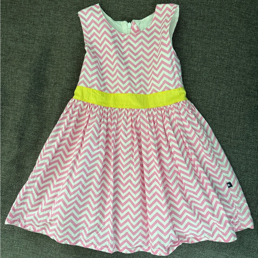 Toobydoo Garden Party Pink and Yellow Chevron Little Girls Dress 3T